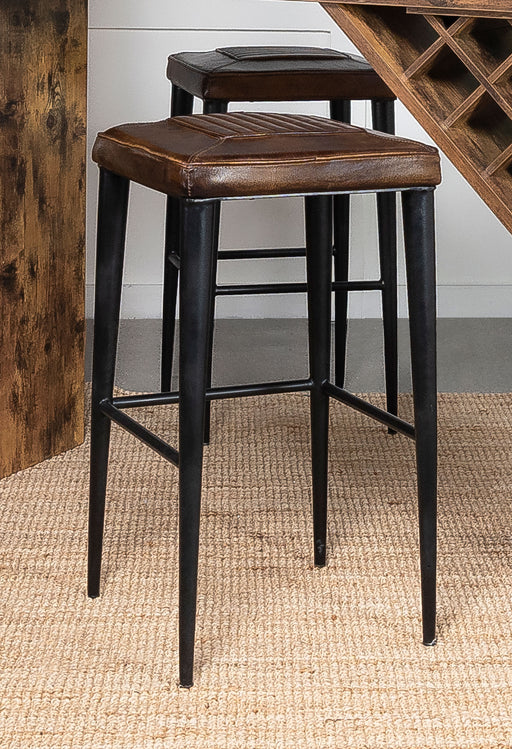 Alvaro Leather Upholstered Backless Bar Stool Antique Brown and Black (Set of 2) image