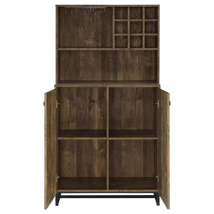 Mendoza 2-door Wine Cabinet Rustic Oak Herringbone and Gunmetal