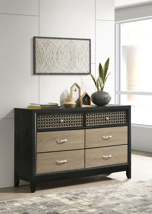 Valencia 6-drawer Dresser Light Brown and Black image