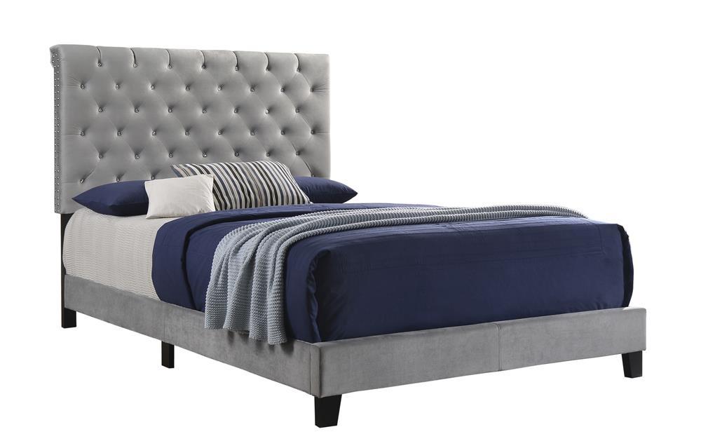 Warner Eastern King Upholstered Bed Grey